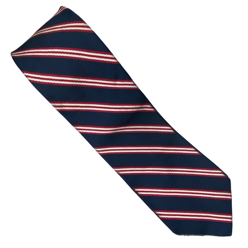 VTG James River Traders Tie Mens Repp Silk Striped‎ Preppy Blue Red White 60x3